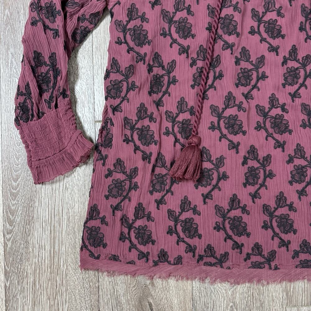 Sundance Gemma Elegance Embroidered Top Maroon Popover Blouse Size XL - Picture 4 of 15